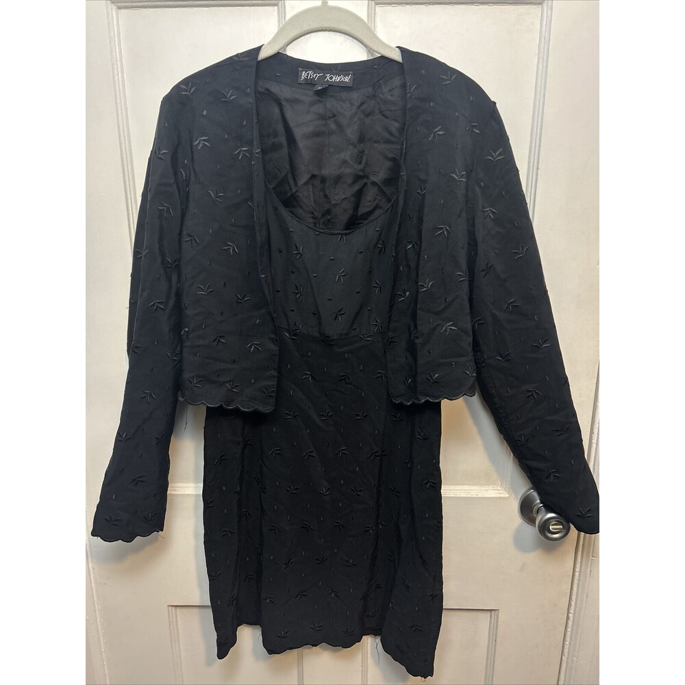 RARE Vintage Betsey Johnson Black Label Mini Dress & Cardigan Set Flowers - L